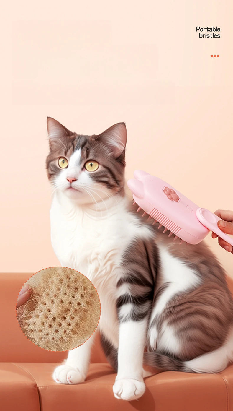 3-in-1 Electric Pet Steam Brush - Grooming, Spray Cleaning & Massage for Cats & Dogs