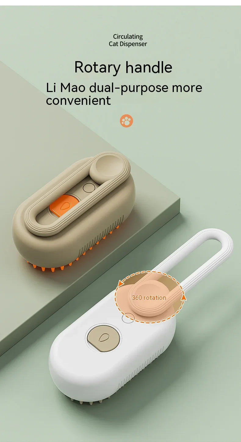 3-in-1 Electric Pet Steam Brush - Grooming, Spray Cleaning & Massage for Cats & Dogs